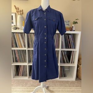 Vintage 90s Lands End Size 8 Blue Cotton Jumper Mini Dress